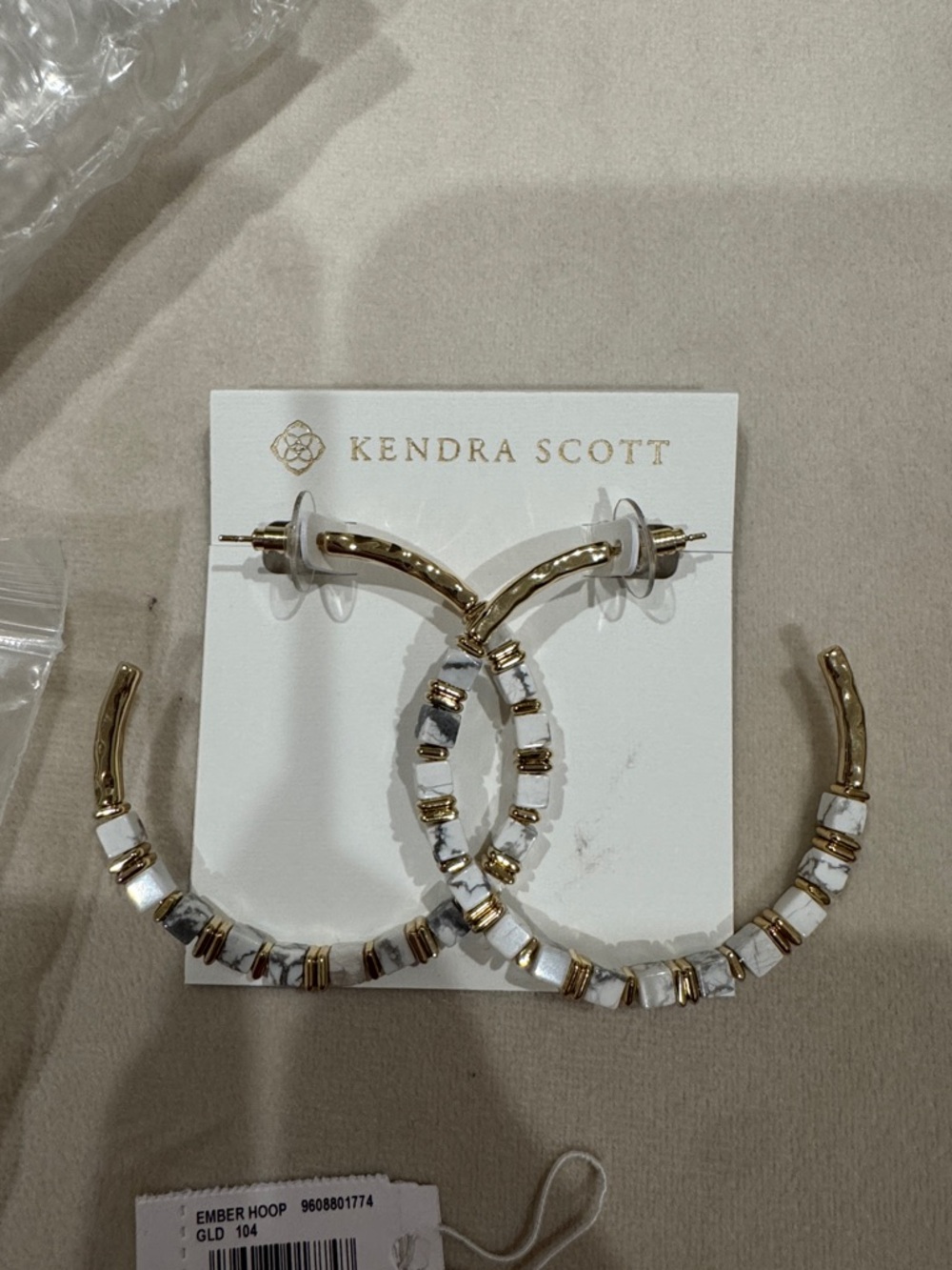 Kendra Scott Ember White and Gold Embellished Hoop Earrings